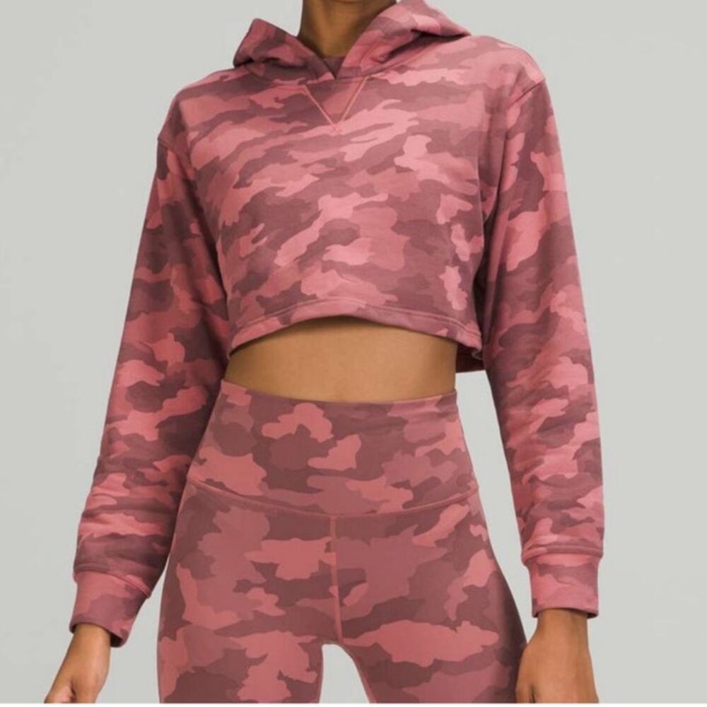 Lululemon All Yours Cropped Pink Camo Hoodie